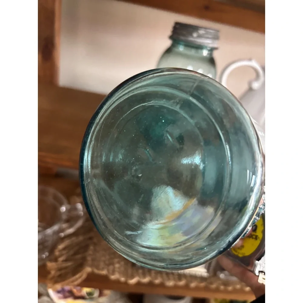 Vintage Ball Perfect Mason Jar Aqua Blue Glass Quart with Zinc Lid 7 Inch